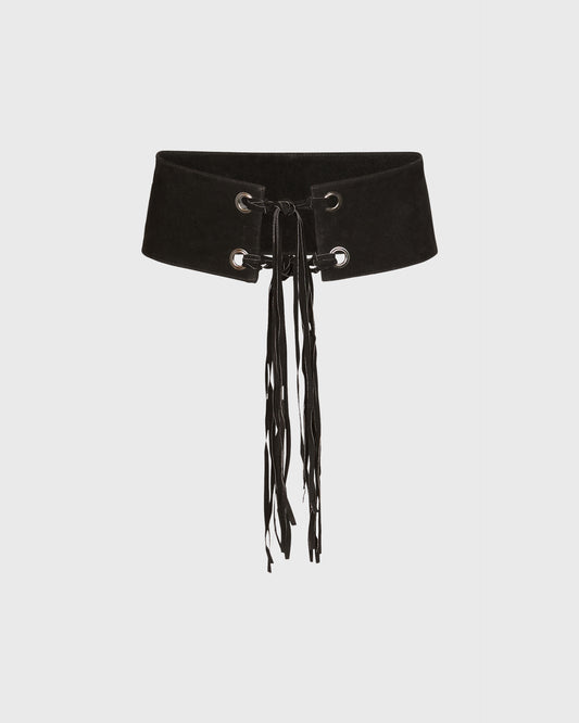 Imitz Wide Belt With Fringe Detail