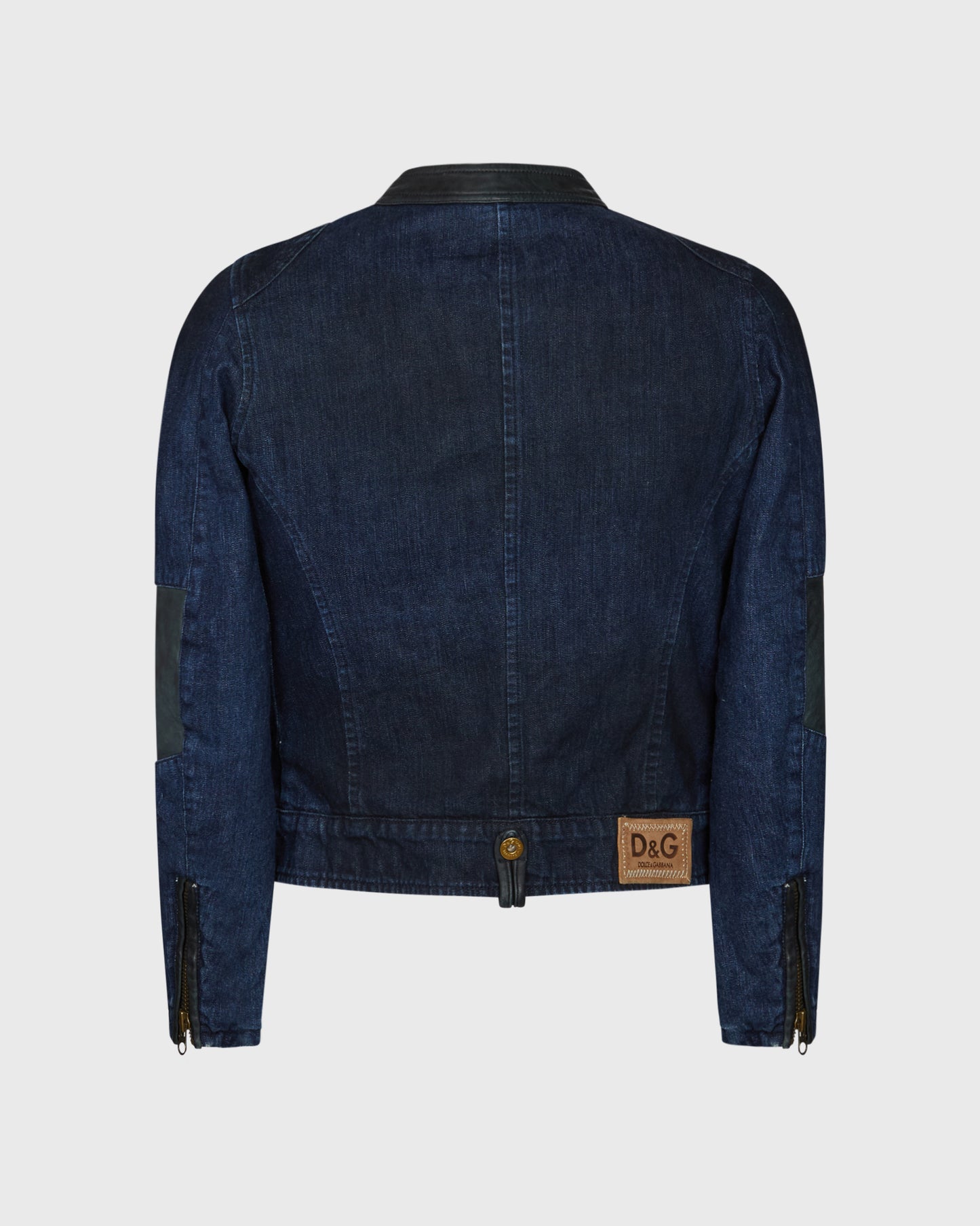 Dolce & Gabbana Denim Jacket with Zip and Elbow Patch Details