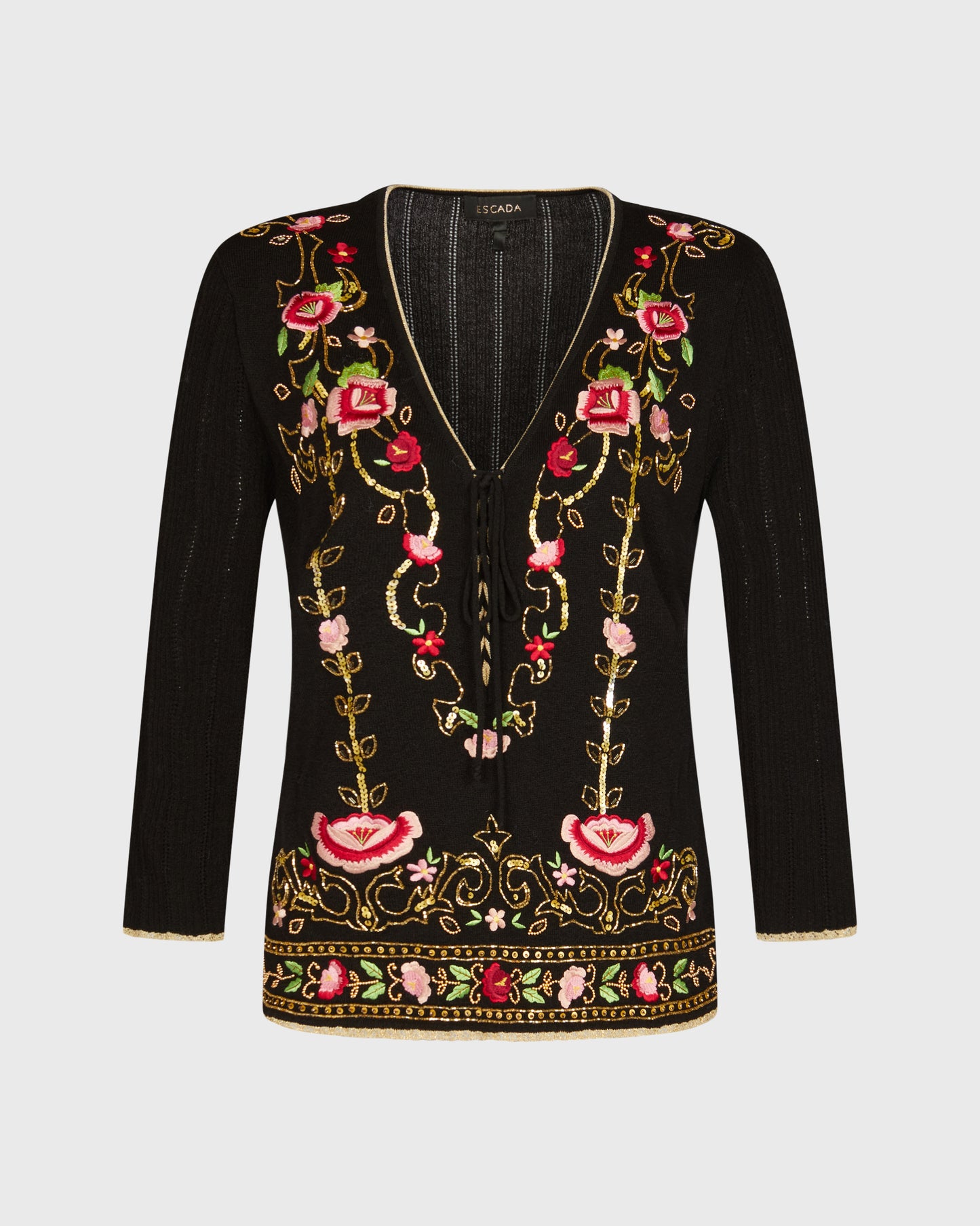 Escada Gold Sequin And Floral Detail Knit