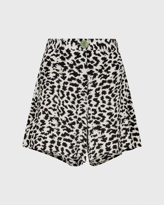 Greta Black/White Pattern Shorts With Green Button