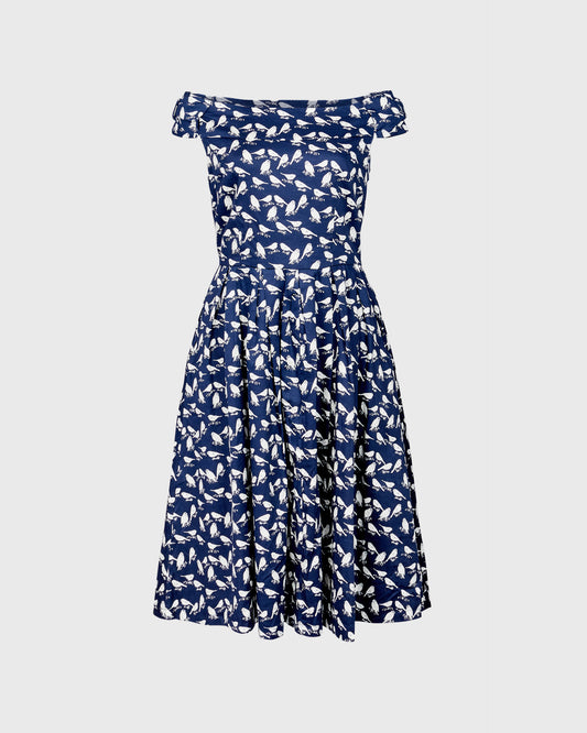 Lindy Bop Dress With White Bird Print