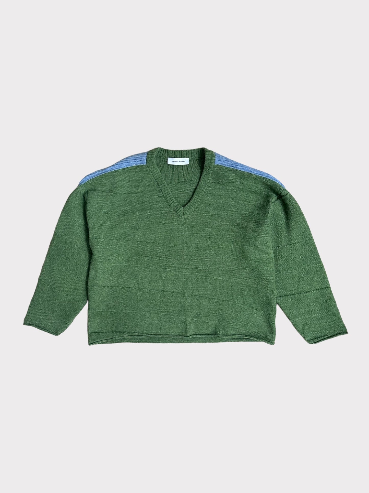 Kiko Kostadinov V neck sweater with blue detailing on sleeves