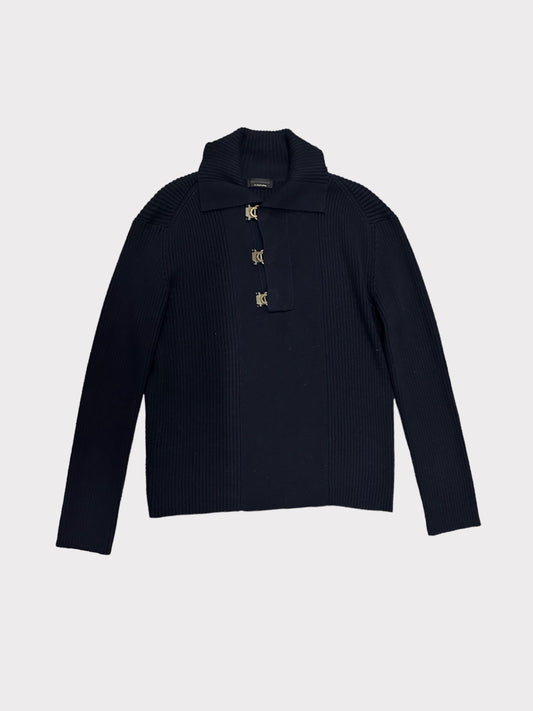 Adolfo Dominguez Navy Jumper With Collar Detail