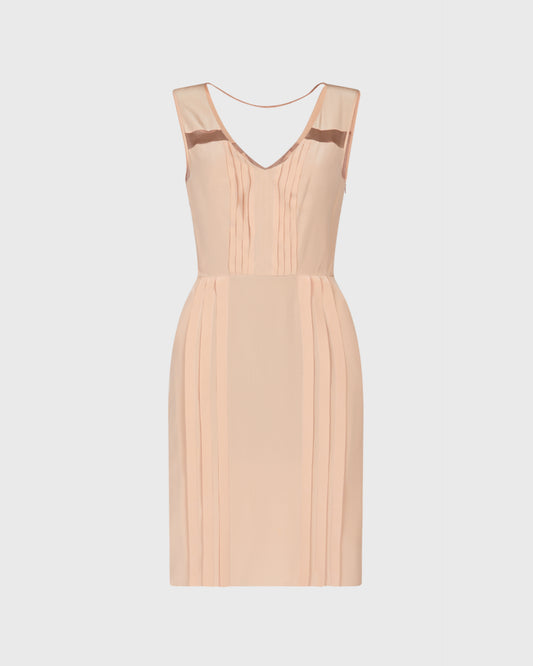 Prada Sleeveless V Neck Pleated Silk Dress