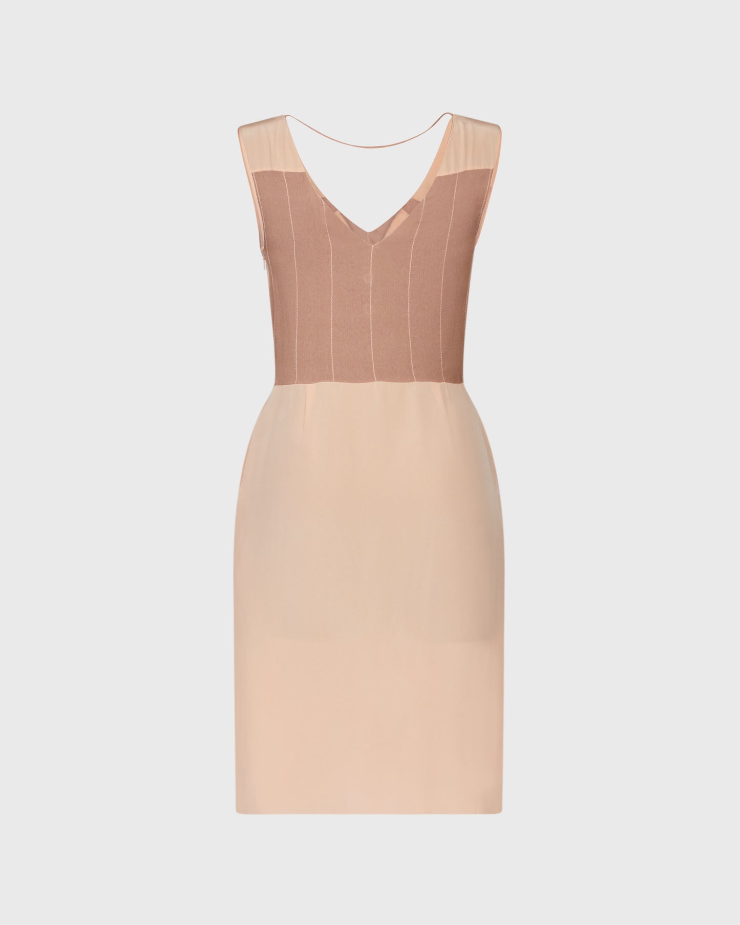 Prada Sleeveless V Neck Pleated Silk Dress