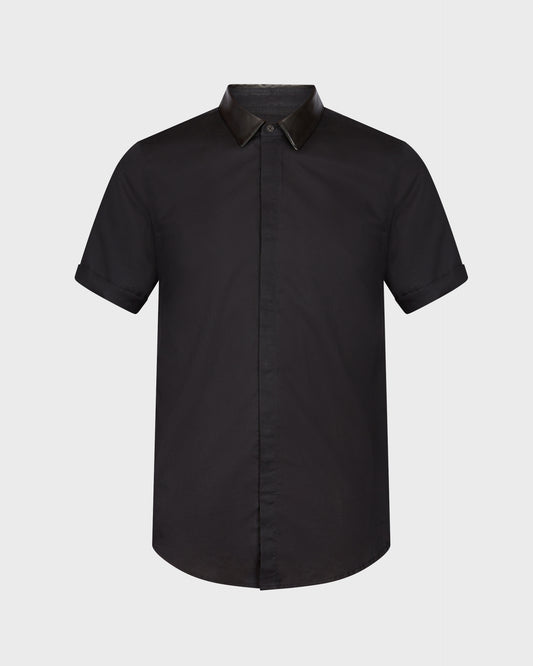 Sandro Leather Trim Short Sleeve Shirt