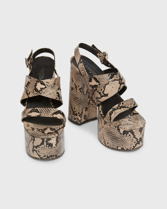 La Moda Snakeskin Strappy Platform Sandals