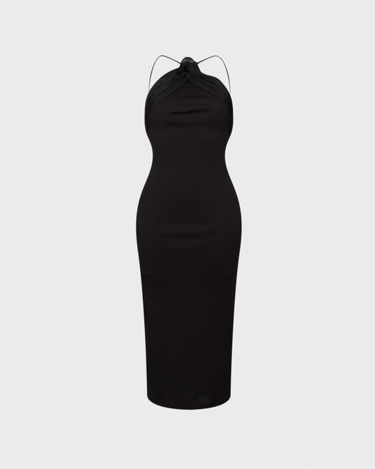 Vera Wang Ruffle Neck Spaghetti Strap Midi Dress