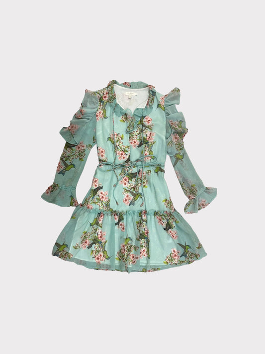 Ted Baker Floral Dress With Shoulder detail and Tie Waist And Ruffles