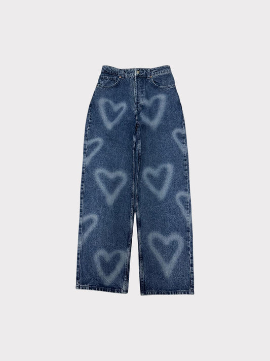 Topshop High Rise Heart Print Wide Leg Jeans