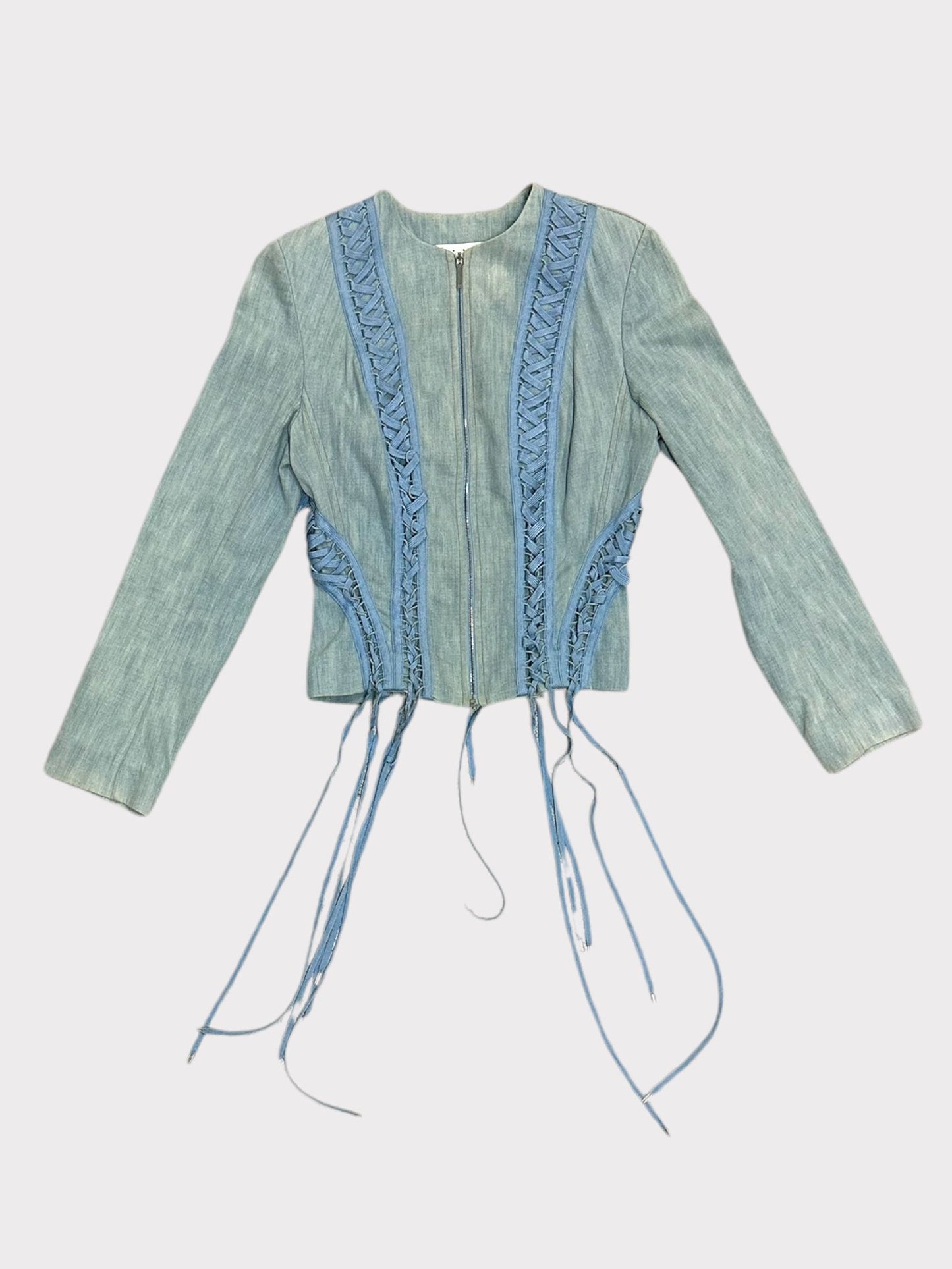 Christian Dior Denim Zip Front Top with Lace Up Detail