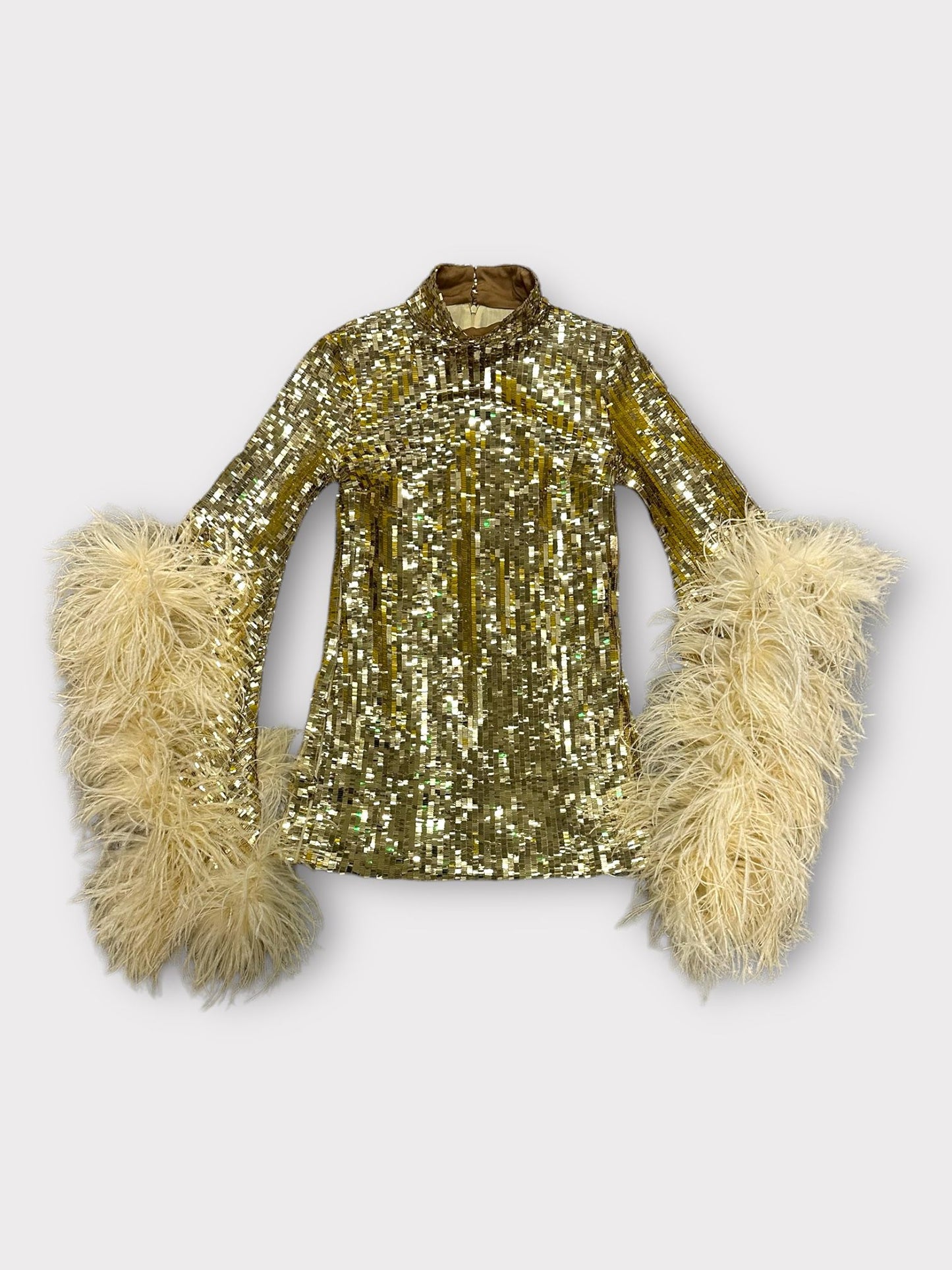 Taller Marmo Sequin Mini Dress with Feather Cuffs