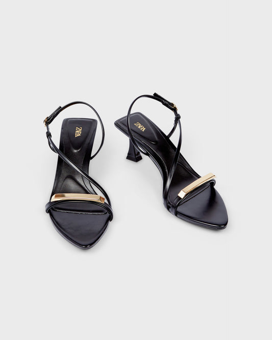 Zara Leather Strappy Sandals with Gold Hardware